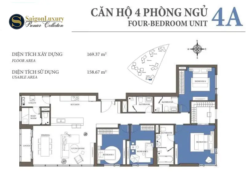 Layout thiết kế 4 phòng ngủ tòa Maldives, toàn bộ tòa Maldives chỉ có 9 căn