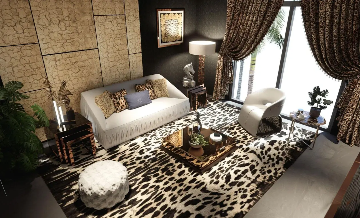 A delicate yet bold blend of royal colors and fur motifs