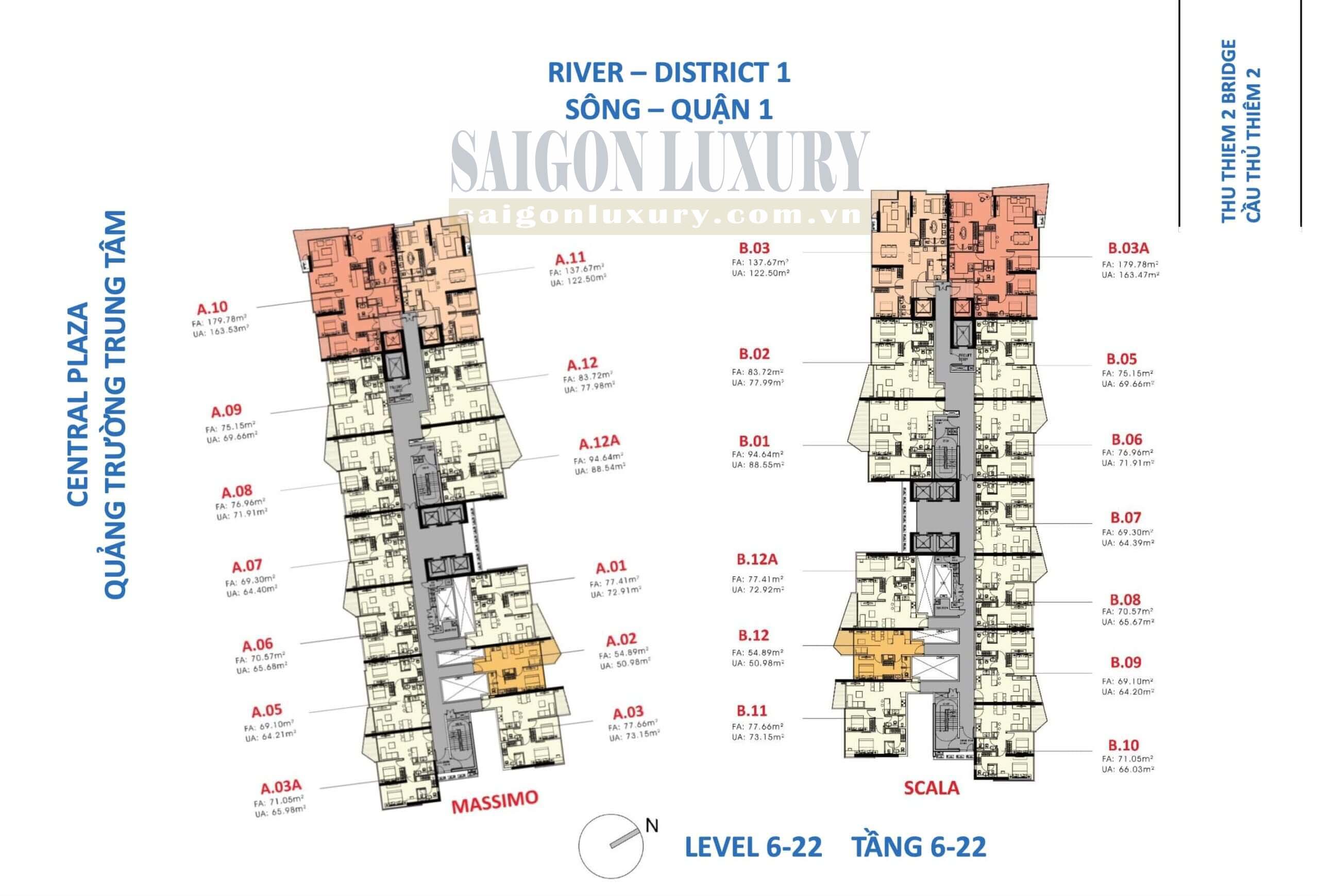 Floor plan from 6th to 22nd floor of The Opera Thu Thiem